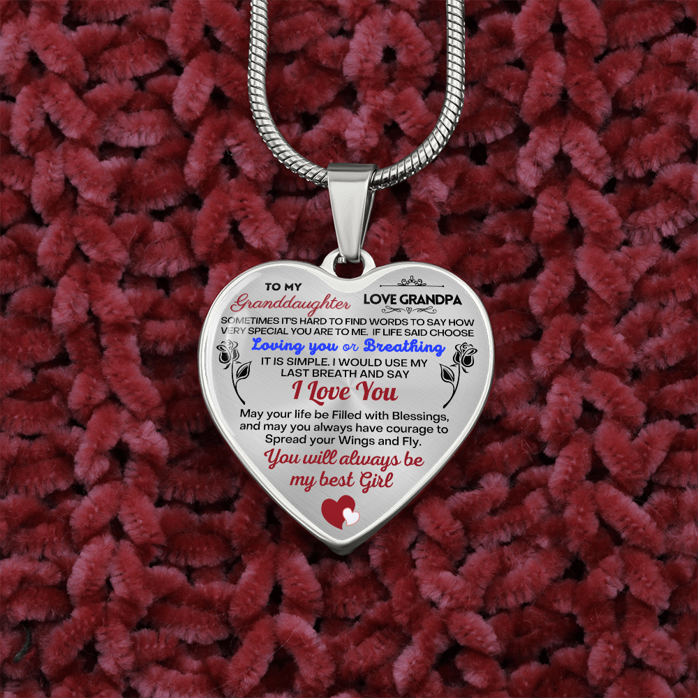 To my Granddaughter - Use my last breath to say I love you spread you wings and fly - from Your Grandpa - Heart Necklace