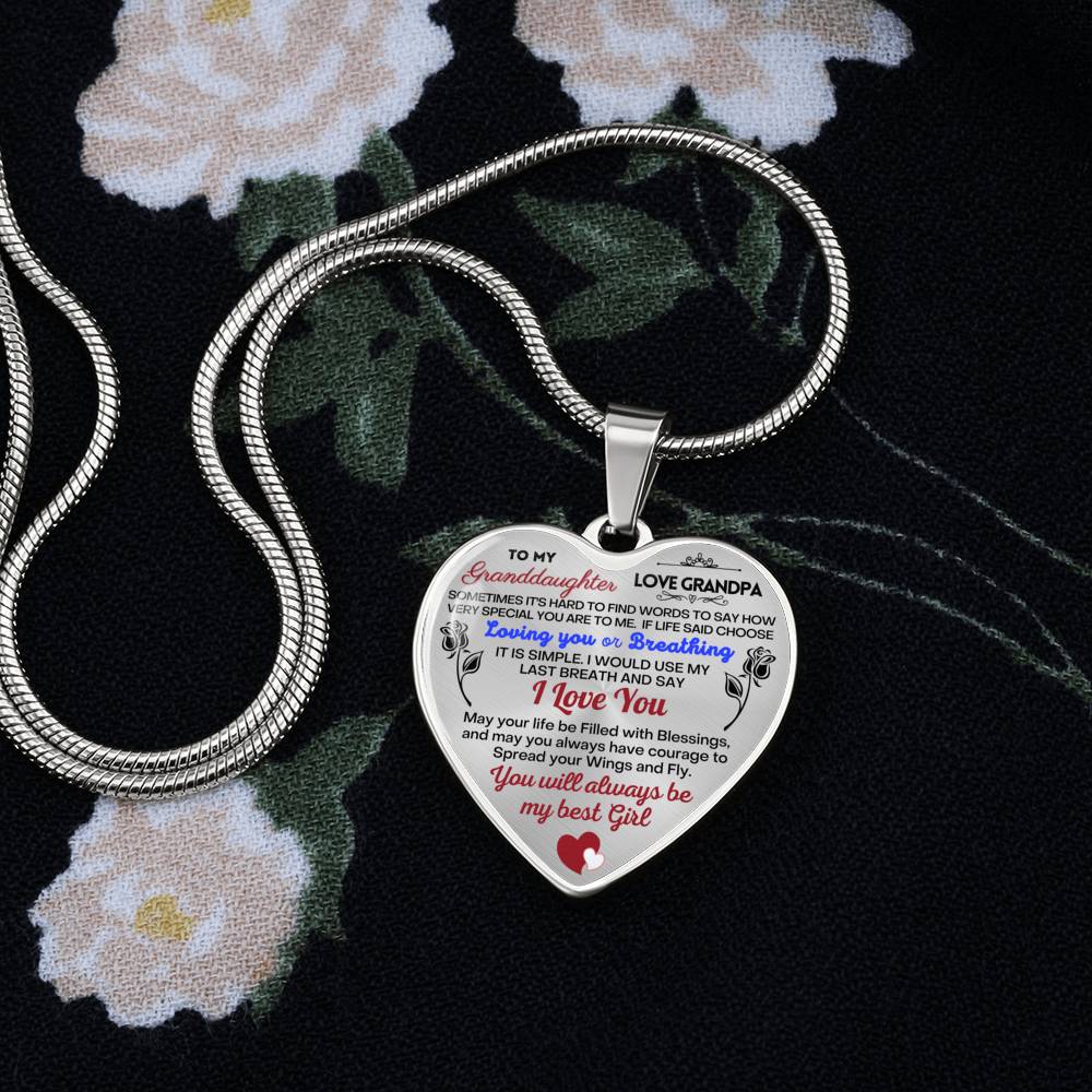 To my Granddaughter - Use my last breath to say I love you spread you wings and fly - from Your Grandpa - Heart Necklace