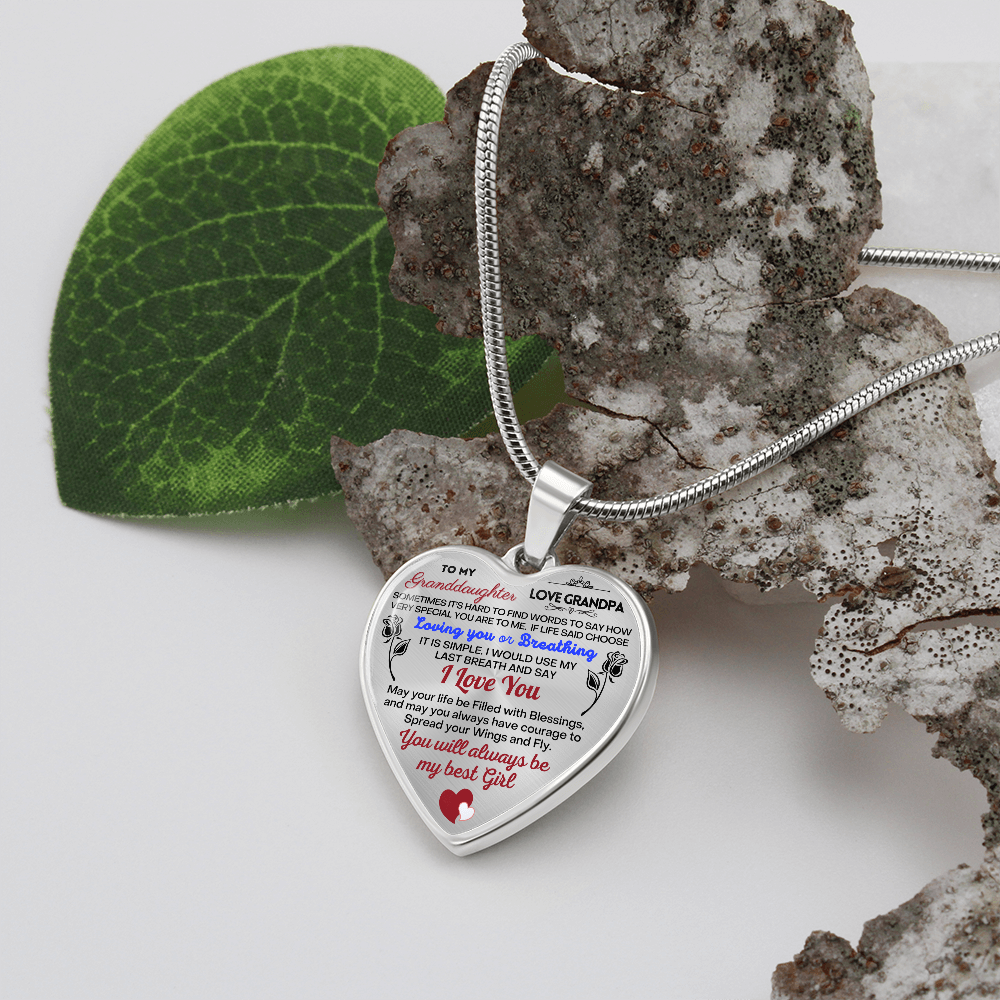 To my Granddaughter - Use my last breath to say I love you spread you wings and fly - from Your Grandpa - Heart Necklace