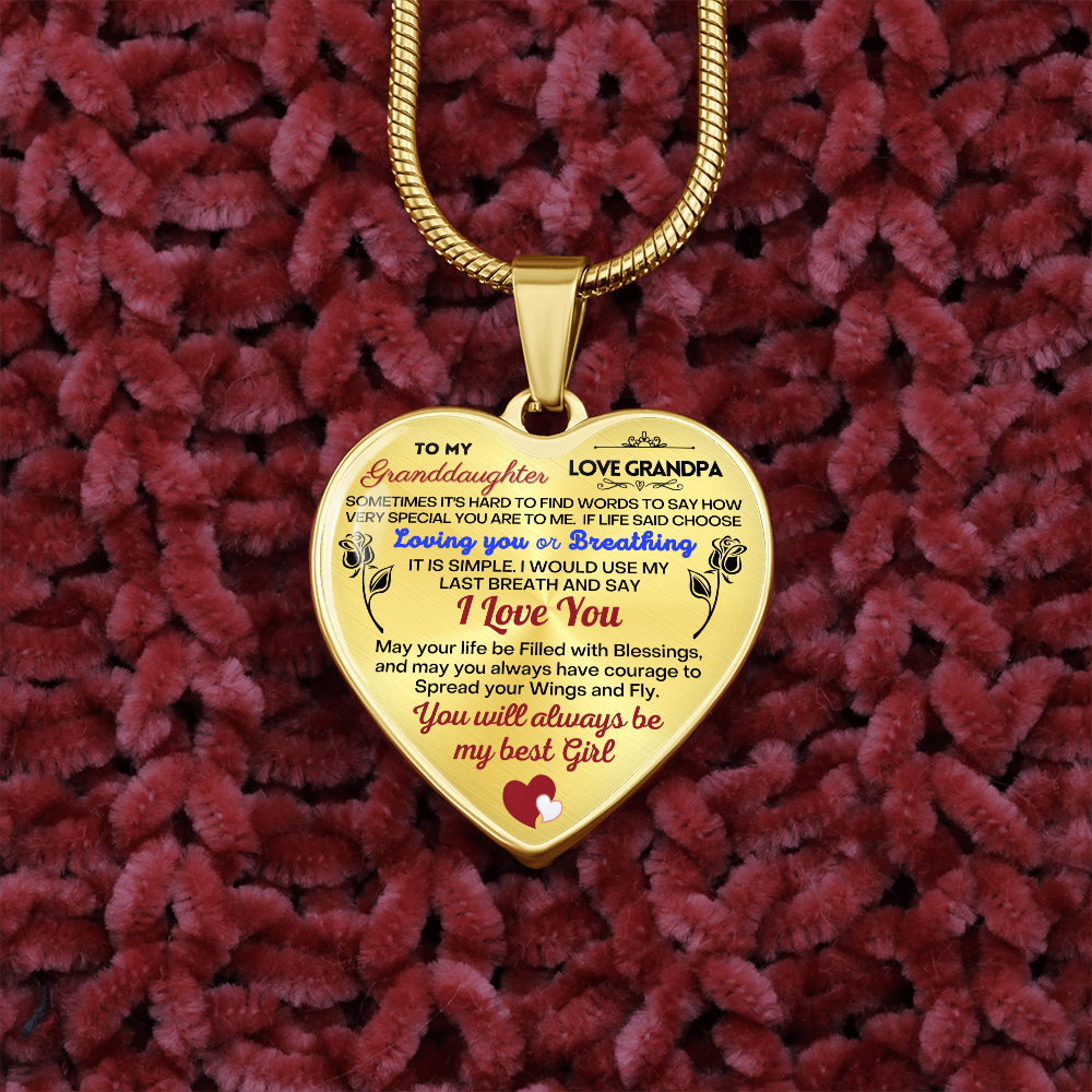 To my Granddaughter - Use my last breath to say I love you spread you wings and fly - from Your Grandpa - Heart Necklace