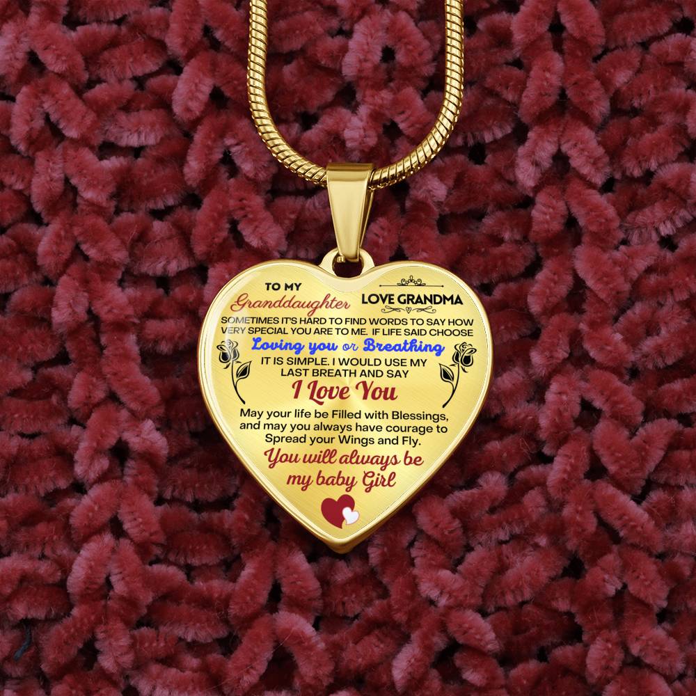 To my Granddaughter - Use my last breath to say I love you spread you wings and fly - from Your Grandma - Heart Necklace