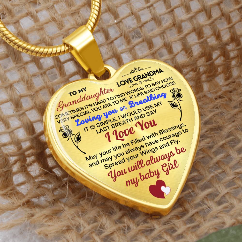 To my Granddaughter - Use my last breath to say I love you spread you wings and fly - from Your Grandma - Heart Necklace