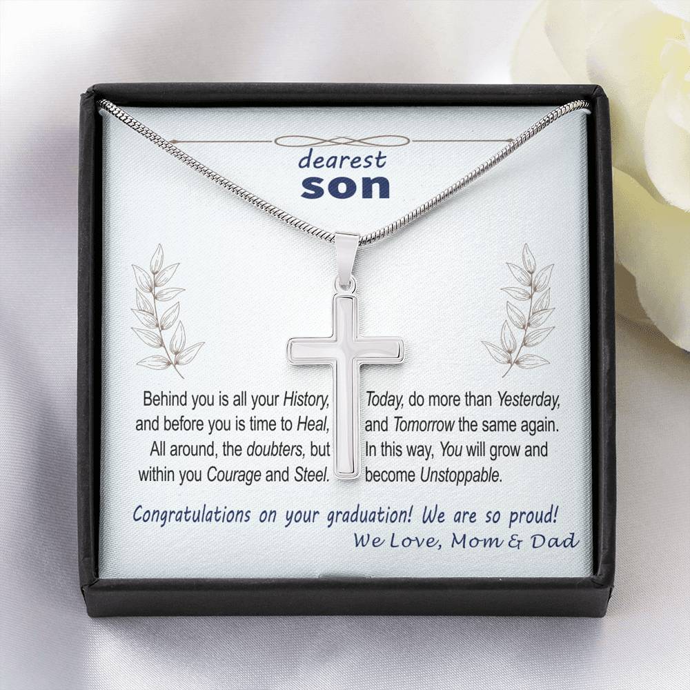 To Son - graduation wisdom proud parents - Custom Card Cross Necklace