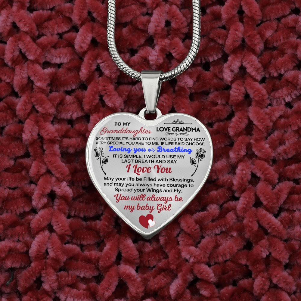 To my Granddaughter - Use my last breath to say I love you spread you wings and fly - from Your  Grandma - Heart Necklace