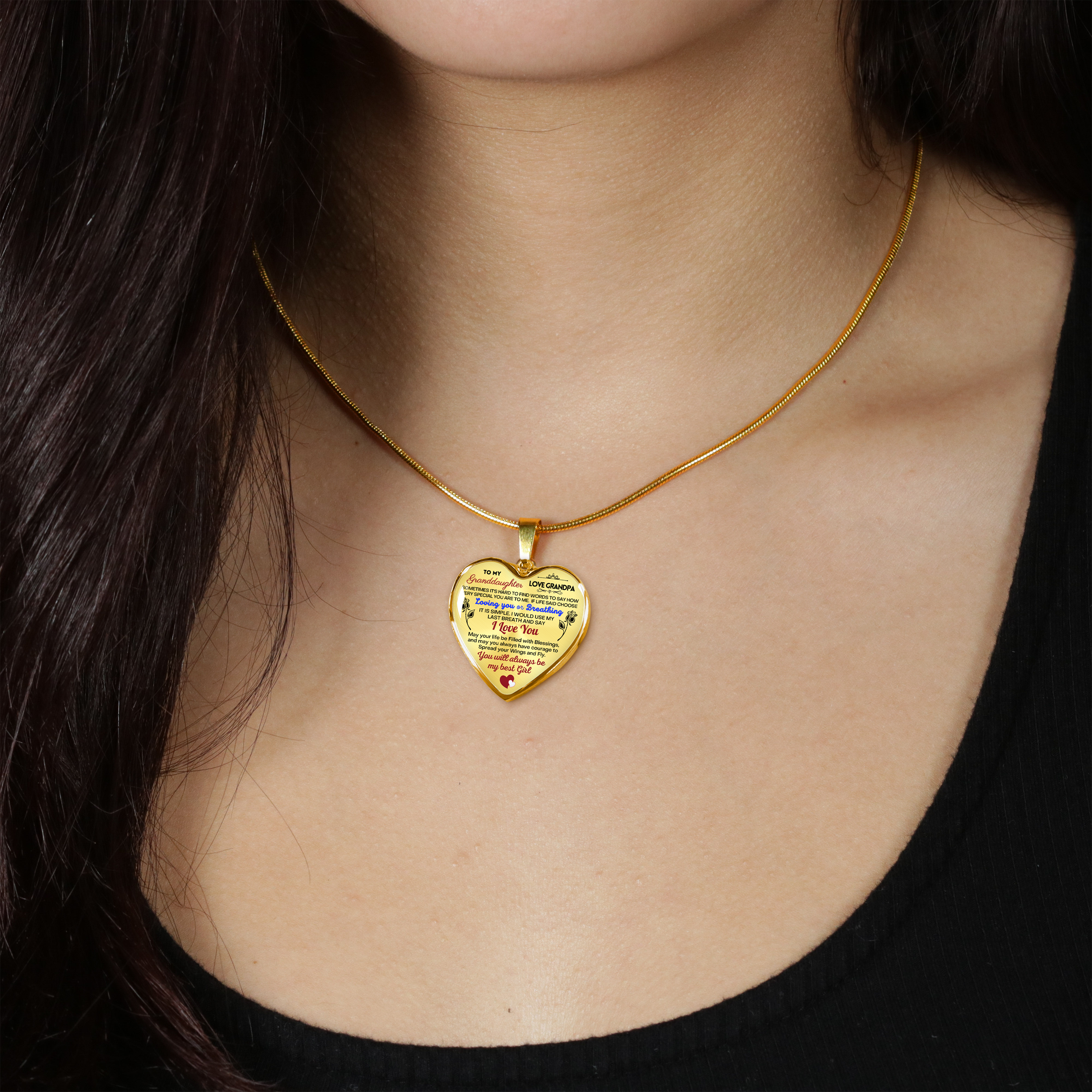 To my Granddaughter - Use my last breath to say I love you spread you wings and fly - from Your  Grandpa    - Heart Necklace